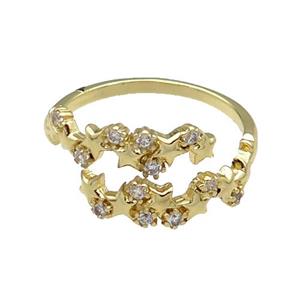 copper Ring pave zircon gold plated, approx 10mm, 18mm dia