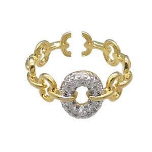 copper Ring pave zircon gold plated, approx 10mm, 18mm dia