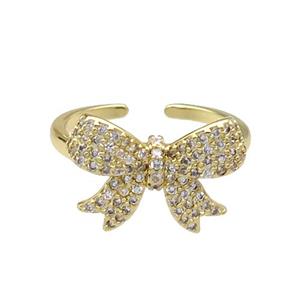 copper Butterfly Ring pave zircon gold plated, approx 13-17mm, 18mm dia