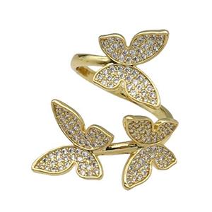 copper Ring pave zircon Butterfly gold plated, approx 27mm, 18mm dia