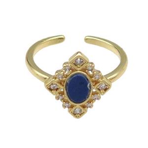 mix copper Ring pave zircon blue stone oval gold plated, approx 12-14mm, 18mm dia