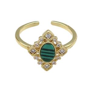 mix copper Ring pave zircon malachite oval gold plated, approx 12-14mm, 18mm dia