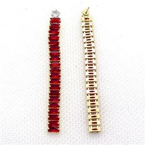 Copper Stud Earring Pave DarkRed Zircon Stick Gold Plated, approx 6mm, 60mm