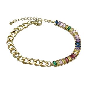 Copper Bracelet Pave Multicolor Zircon Gold Plated, approx 6-70mm, 6.5mm, 17-21cm length