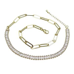 Copper Necklace Pave Zircon Gold Plated, approx 6mm, 5-15.5mm, 41-45cm length
