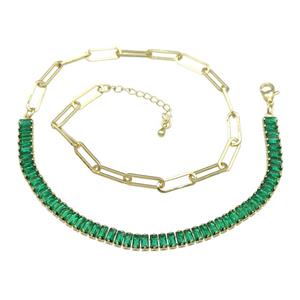 Copper Necklace Pave Green Zircon Gold Plated, approx 6mm, 5-15.5mm, 41-45cm length