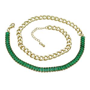 Copper Necklace Pave Green Zircon Gold Plated, approx 6mm, 6.5-8.5mm, 41-45cm length