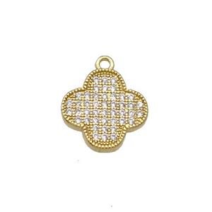 Copper Clover Pendant Pave Zircon Gold Plated, approx 13mm