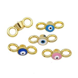 Copper Connector Evil Eye Mix Enamel Gold Plated, approx 6mm, 4mm hole