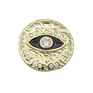 Copper Circle Eye Pendant Black Enamel Gold Plated, approx 18mm dia