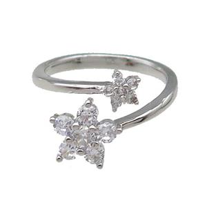 Copper Ring Pave Zircon Flower Platinum Plated, approx 6.5mm, 9.5mm, 18mm dia