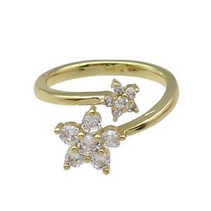 Copper Ring Pave Zircon Flower Gold Plated, approx 6.5mm, 9.5mm, 18mm dia
