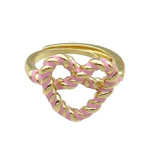 Copper Heart Ring Pink Enamel Adjustable Gold Plated, approx 15mm, 18mm dia