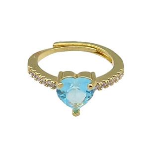 Copper Heart Ring Pave Zircon Adjustable Gold Plated, approx 8mm, 18mm dia