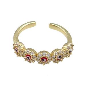 Copper Ring Pave Zircon Red Enamel Evil Eye Gold Plated, approx 5mm, 18mm dia