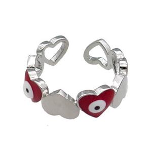Copper Heart Ring Red Enamel Evil Eye Platinum Plated, approx 6mm, 18mm dia