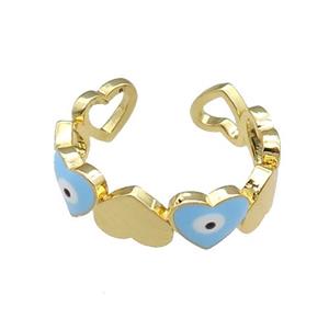 Copper Heart Ring Blue Enamel Evil Eye Gold Plated, approx 6mm, 18mm dia