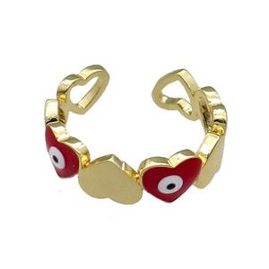 Copper Heart Ring Red Enamel Evil Eye Gold Plated, approx 6mm, 18mm dia