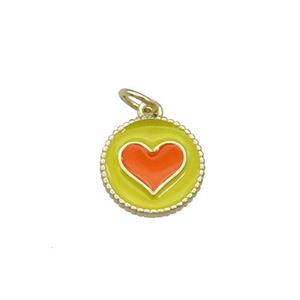 Copper Circle Hart Pendant Yellow Enamel Gold Plated, approx 11.5mm dia