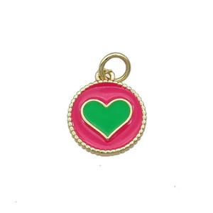 Copper Circle Hart Pendant Hotpink Enamel Gold Plated, approx 11.5mm dia