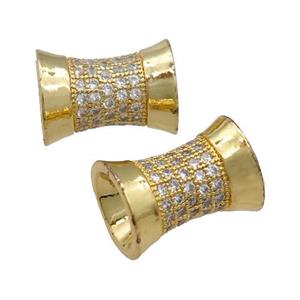 Copper Bamboo Beads Pave Zircon Gold Plated, approx 10-13mm
