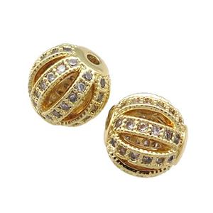 Copper Round Beads Pave Zircon Watermelon Gold Plated, approx 6mm dia