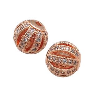 Copper Round Beads Pave Zircon Watermelon Rose Gold, approx 10mm dia