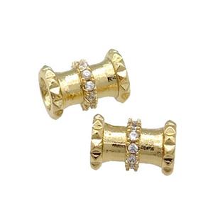 Copper Tube Beads Pave Zircon Large Hole Gold Plated, approx 5.5-8.5mm, 3mm hole