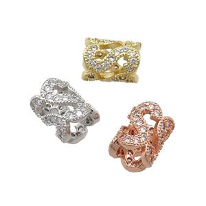Copper Tube Beads Pave Zircon Large Hole Mixed, approx 6.5-9mm, 4mm hole