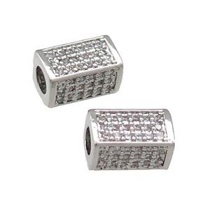 Copper Cuboid Beads Pave Zircon Large Hole Platinum Plated, approx 6-10mm, 3mm hole