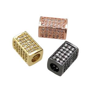 Copper Cuboid Beads Pave Zircon Large Hole Mixed, approx 6-10mm, 3mm hole