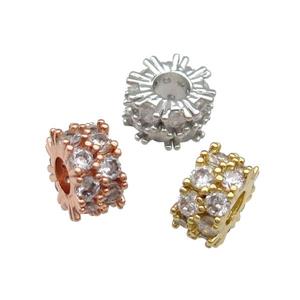 Copper Rondelle Beads Pave Zircon Large Hole Mixed, approx 9.5mm, 3mm hole