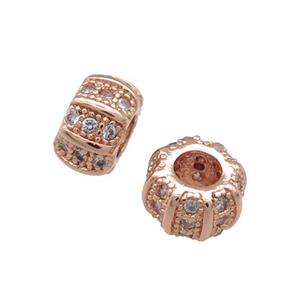 Copper Rondelle Beads Pave Zircon Large Hole Rose Gold, approx 7mm, 3mm hole