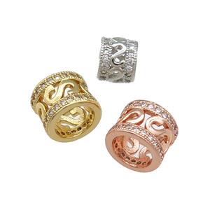 Copper Tube Beads Pave Zircon Large Hole Mixed, approx 7.8mm, 4mm hole
