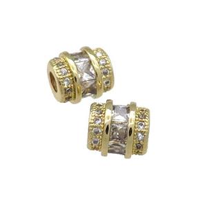Copper Tube Beads Pave Zircon Large Hole Gold Plated, approx 7-8mm, 2.5mm hole