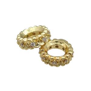Copper Rondelle Spacer Beads Pave Zircon Large Hole Gold Plated, approx 8mm, 4mm hole