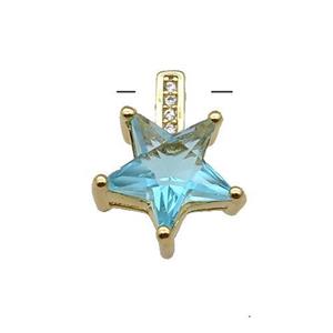 Copper Star Pendant Pave Aqua Crystal Gold Plated, approx 12-15.5mm