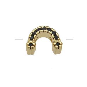 Copper U-Beads Pave Black Zircon Gold Plated, approx 8-11mm