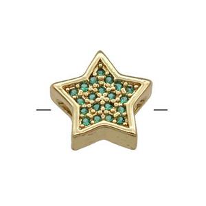 Copper Star Beads Pave Green Zircon Gold Plated, approx 11.5mm