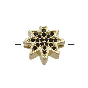 Copper MapleLeaf Beads Pave Black Zircon Gold Plated, approx 12mm
