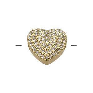 Copper Heart Beads Pave Zircon Gold Plated, approx 12-14mm