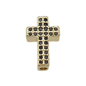 Copper Cross Beads Pave Black Zircon Gold Plated, approx 9-15mm