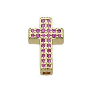 Copper Cross Beads Pave Hotpink Zircon Gold Plated, approx 9-15mm