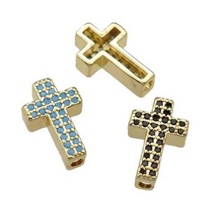 Copper Cross Beads Pave Zircon Gold Plated Mix, approx 9-15mm