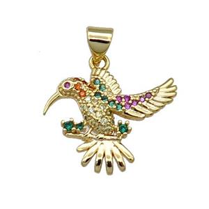 Copper Hummer Bird Pendant Pave Zircon Gold Plated, approx 16-20mm