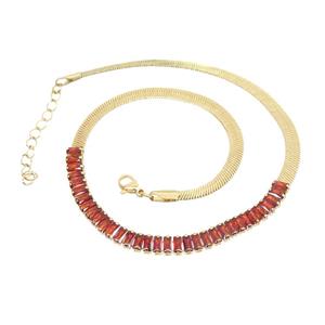 Copper FlatSnake Necklace Pave Orange Zircon Gold Plated, approx 6mm, 33-38cm length