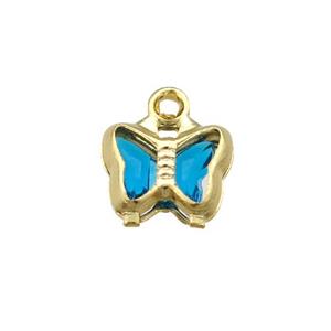 Copper Butterfly Pendant Pave Blue Crystal Gold Plated, approx 7mm