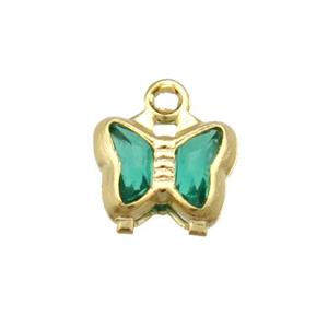 Copper Butterfly Pendant Pave Green Crystal Gold Plated, approx 7mm