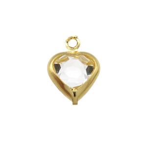 Copper Heart Pendant Pave Clear Crystal Gold Plated, approx 7.5mm