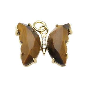Yellow Tiger Eye Stone Butterfly Pendant Gold Plated, approx 15-19mm
